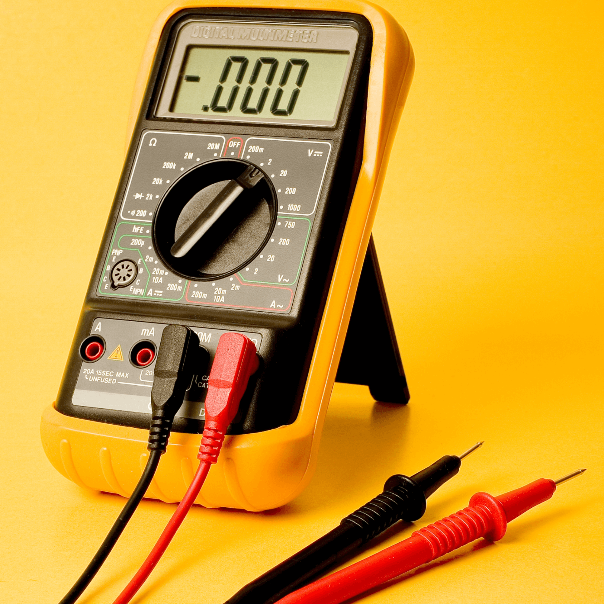 Electrical test device on a yellow background